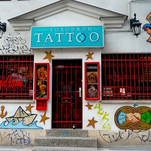 Funky tattoo studio walls Berlin