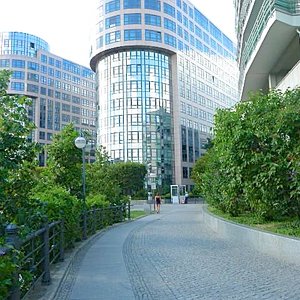 Modern round glass steel building Berlin