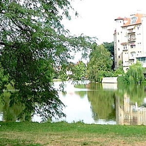 Berlin city park with lake