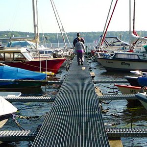 Jetty with boats on lake in Berlin