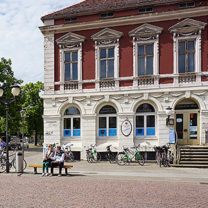 Romantic houses in cobblestone street location Berlin